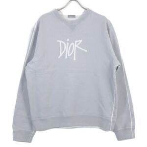 DIOR Gray Shawn Stussy Front Logo Long Sleeve Sweat L